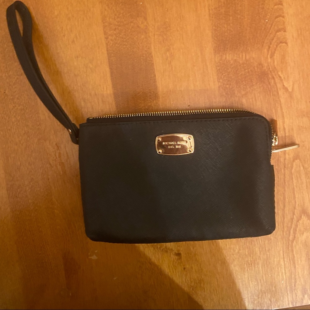Michael Kors Black Wristlet Pouch with Gold Plate